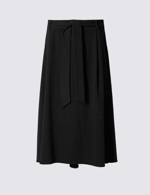 Flocked Tie Waist Midi Skirt